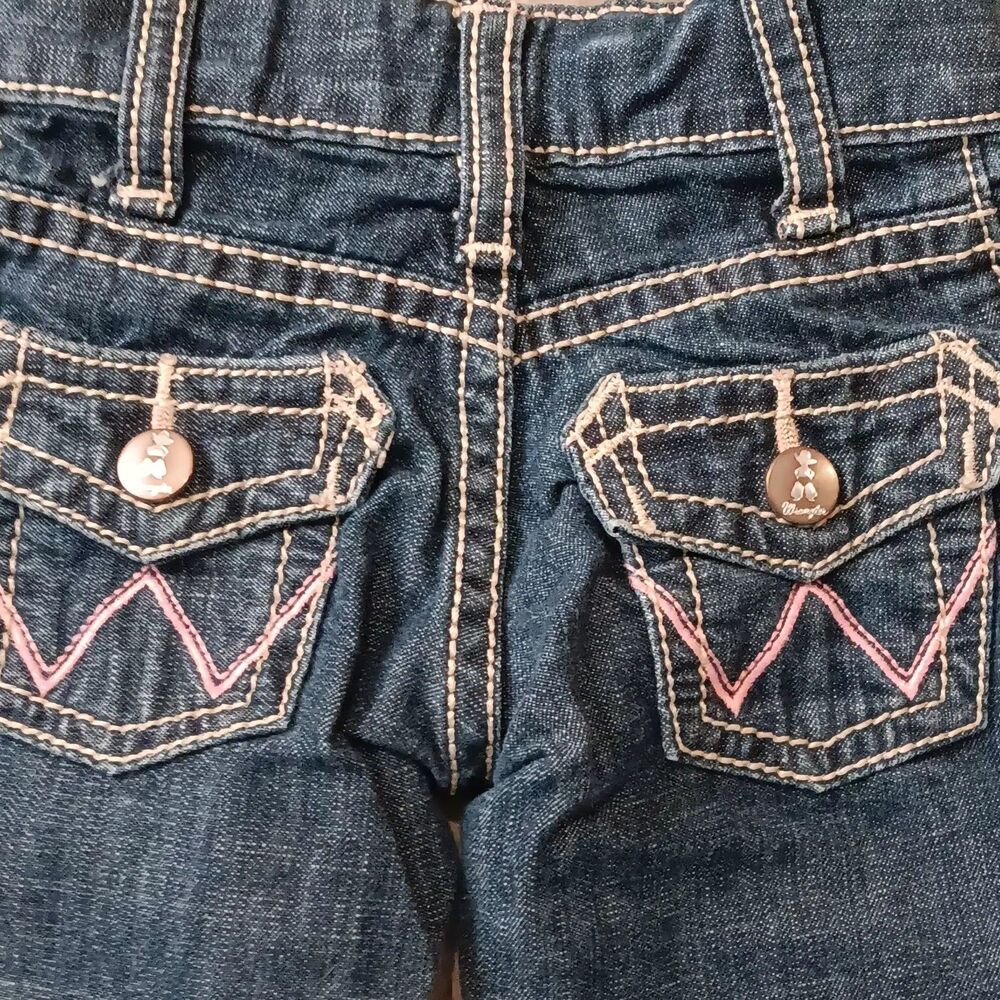 Wrangler Baby Girl 3-6 Month Denim Jeans Rodeo Cowgirl Pink Pocket Stitching 3/6